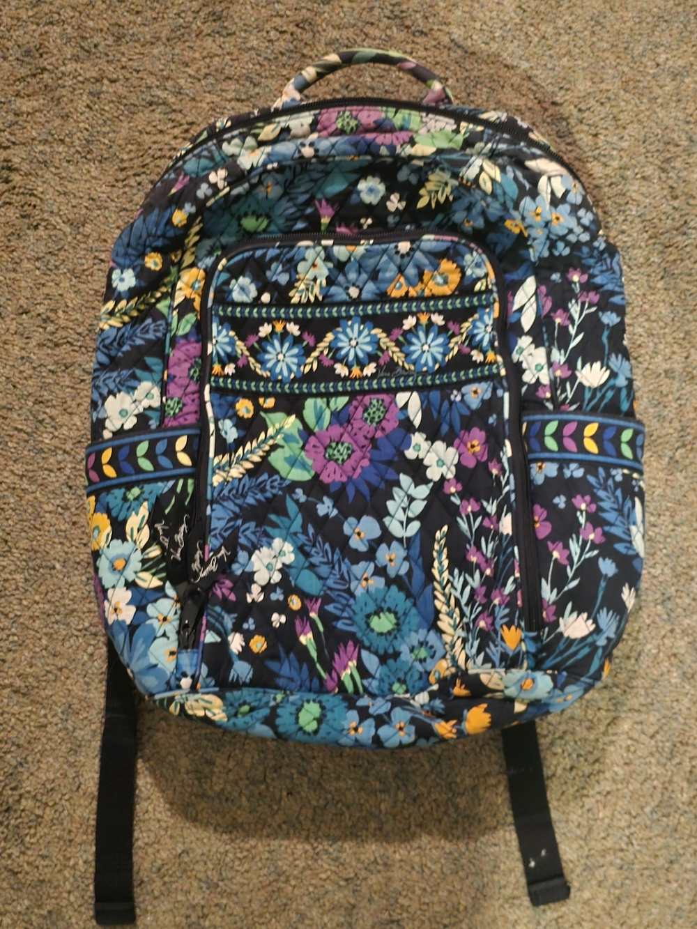 Vera Bradley Navy Floral Quilted Backpack with Multi-Color Accents